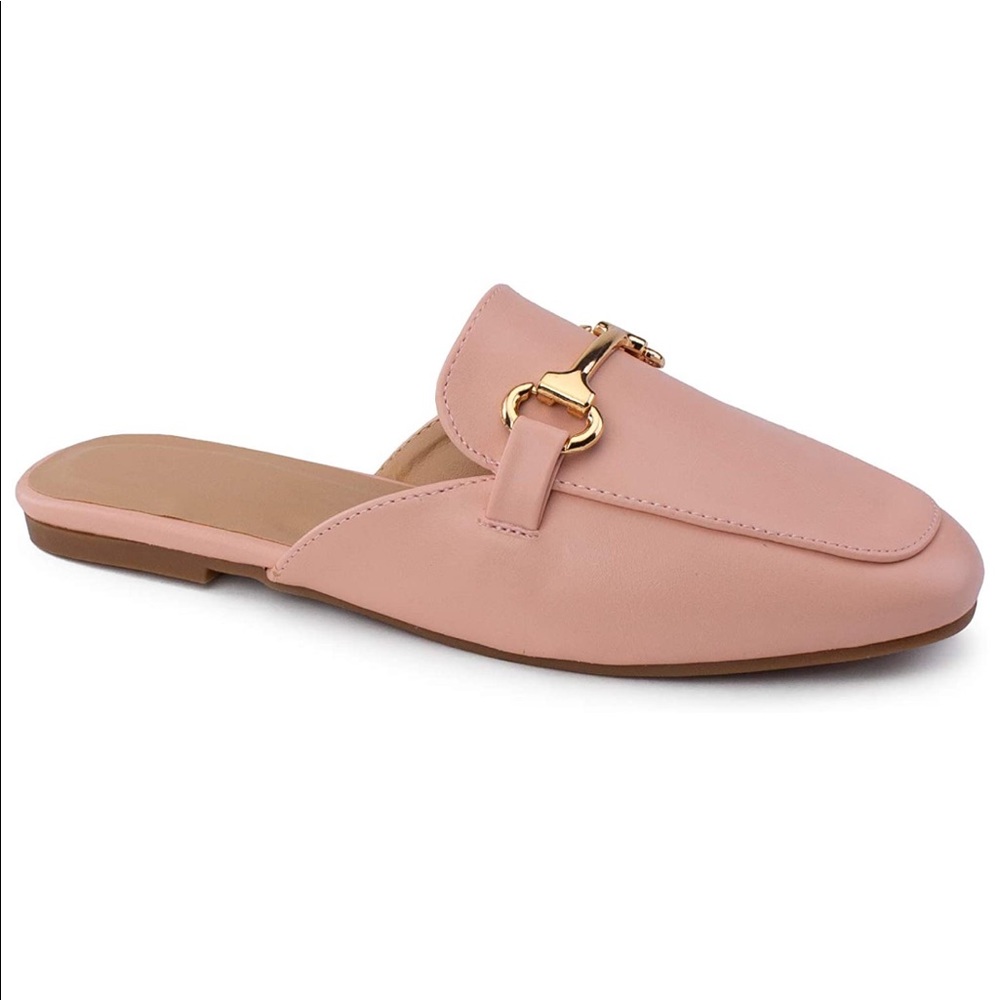 Low stacked heel loafer slides